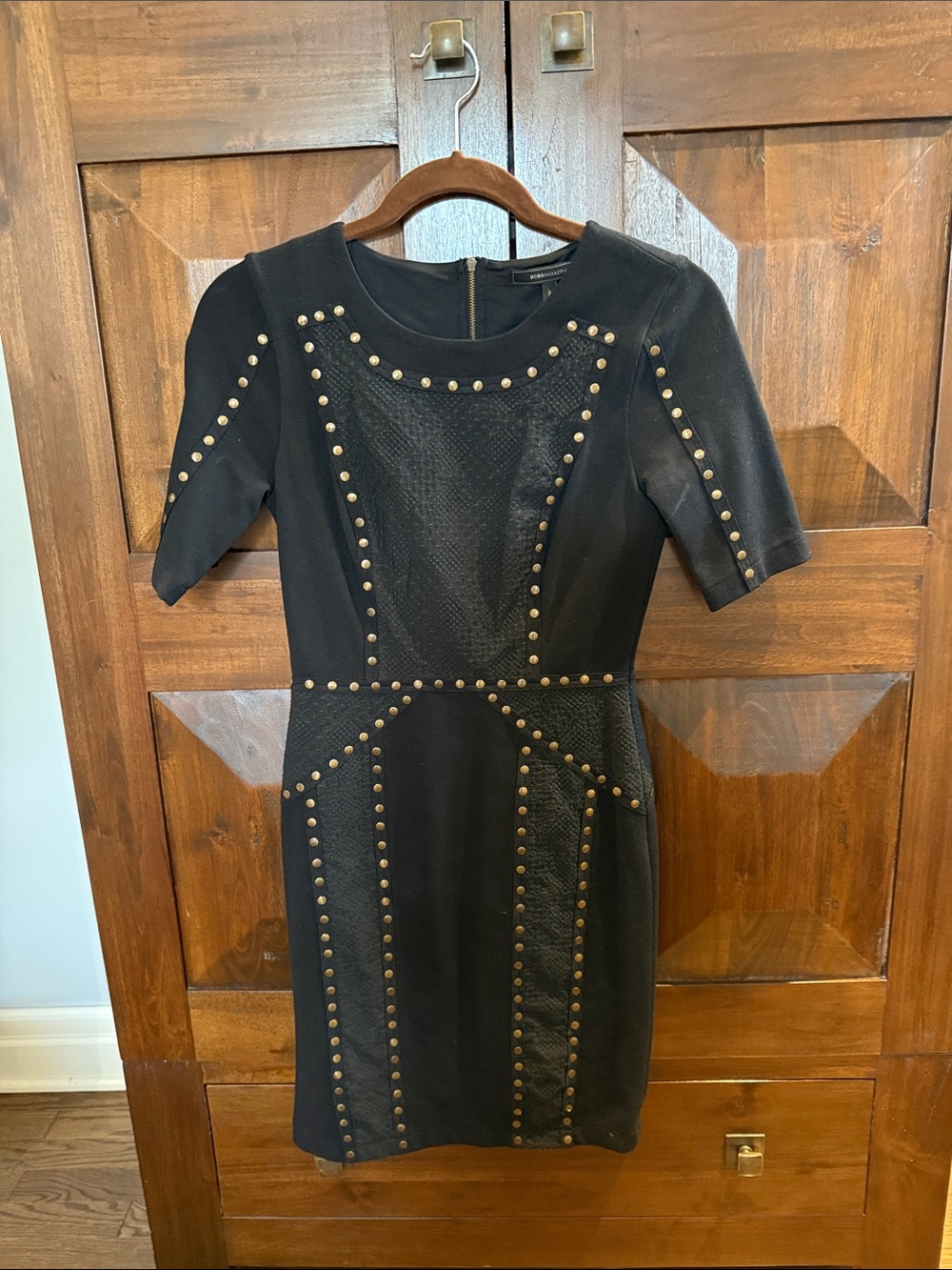 BCBG Black Studded Panel Sheath Dress